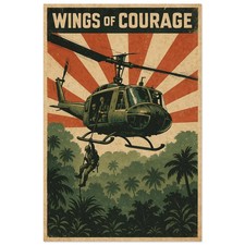 Listing image for UH-1 Huey Helicopter Repro Poster of Courage Vietnam War Propaganda Mural