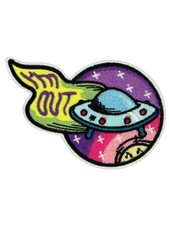 Listing image for I'm OUT Iron on Patch UFO alien flying saucer spaceship space stars brexit kids