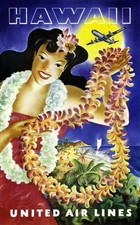 Listing image for Hawaii United Air Lines 1950 Vintage Travel Wall Art Print Poster