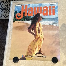 Listing image for Vintage Original United Air Lines Hawaii Travel Poster Native Girl 22 X 28