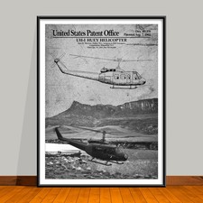 Listing image for 1962 UH-1 Huey Helicopter Patent Art Reimagined Black & White Print Poster