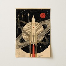 Listing image for Rocket In Space With Jupiter And Stars Wall Art Print