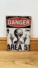 Listing image for Area 51 Alien Metal Tin Sign Vintage Retro UFO Sci Fi Wall Plaque Man Cave Decor