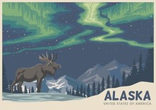 Listing image for Home Wall Art Print - Vintage Travel Poster - ALASKA- A4,A3,A2,A1,A0